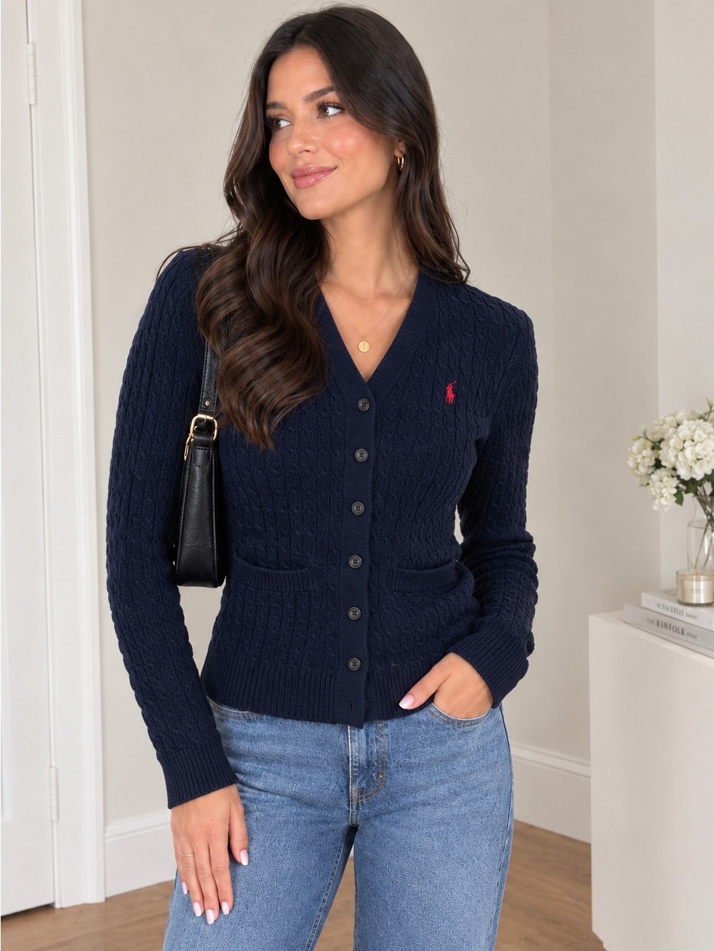 Vintage Ralph Lauren Navy Cable-Knit Cardigan